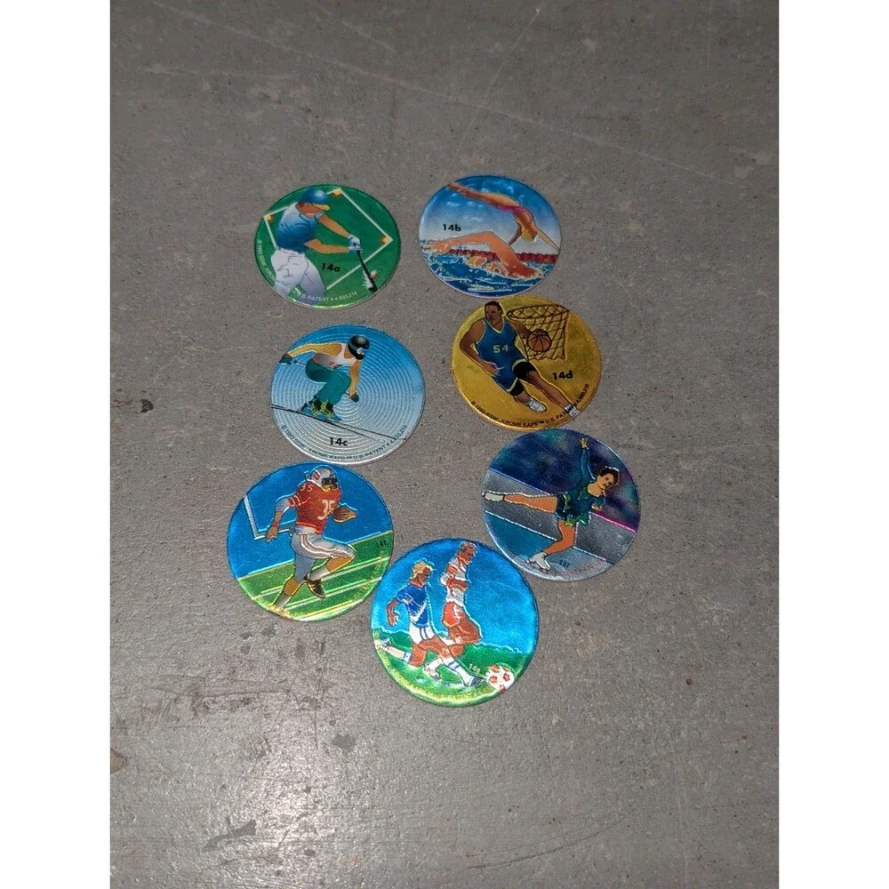 Vintage 1993 Set Of 7 Metallic Reflective Pog Krome‎ Kap Olympic Sports